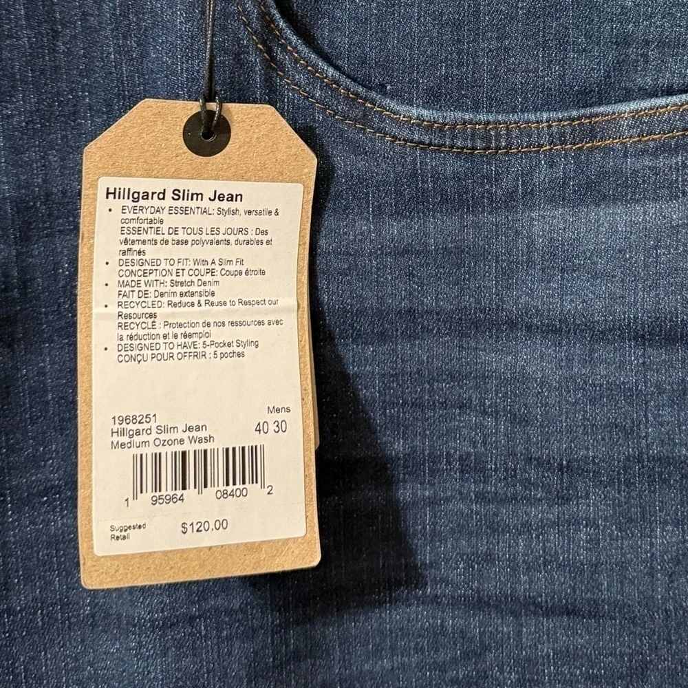Prana Men's NWT Dark Wash Tapered Leg Hillgard Slim Jean size 40 x 30